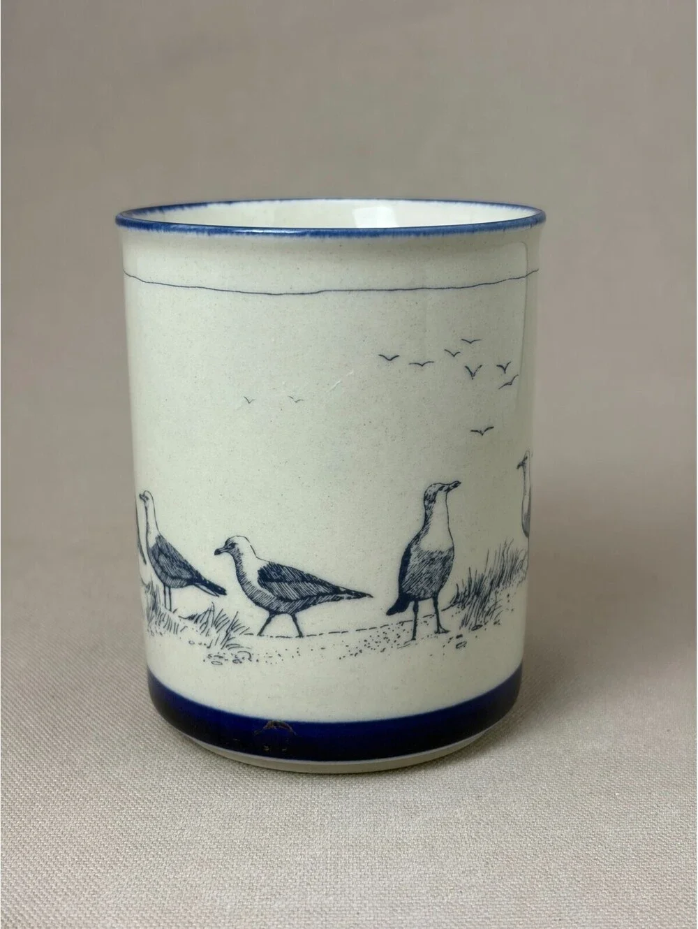 Vintage Seagulls Coffee Mug Nautical Coastal Shore Birds Ceramic Tea Cup Blue